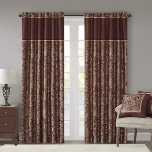 Madison Park Aubrey 2 Panel Curtain Faux Silk Paisley Jacquard, Rod Pocket Curtain for Living Room, Kitchen, Room Darkening Window Drape for Bedroom and Dorm, 2-PK 50x84, Burgundy
