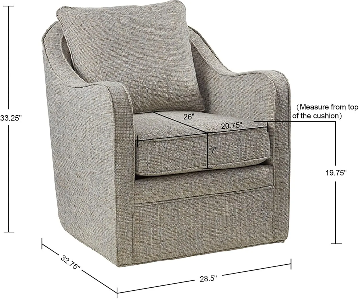 Madison Park Modern Classic Style Family Room Sofa Furniture, 28.5"W x 32.75"D x 33.25"H, Brianne Grey Multi