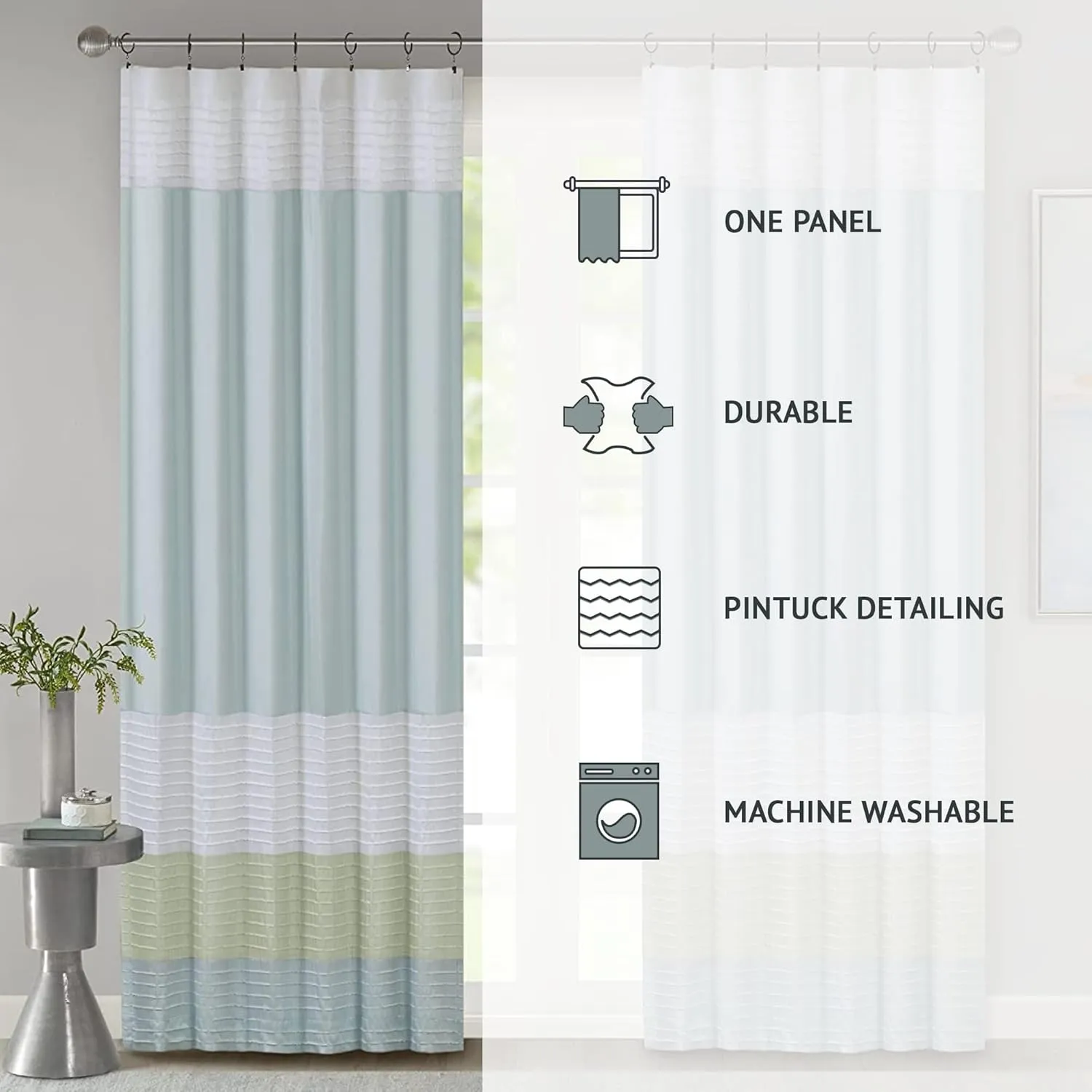 Madison Park Window Curtain Single Panel Faux Silk, Elegant Pleats, Rod Pocket Curtains for Living Room Privacy, Room Darkening Window Curtain for Bedroom and Dorm, Amherst, 84"L x 50"W, Green