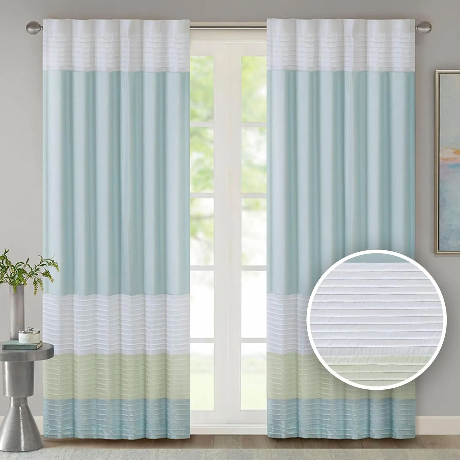 Madison Park Window Curtain Single Panel Faux Silk, Elegant Pleats, Rod Pocket Curtains for Living Room Privacy, Room Darkening Window Curtain for Bedroom and Dorm, Amherst, 84"L x 50"W, Green