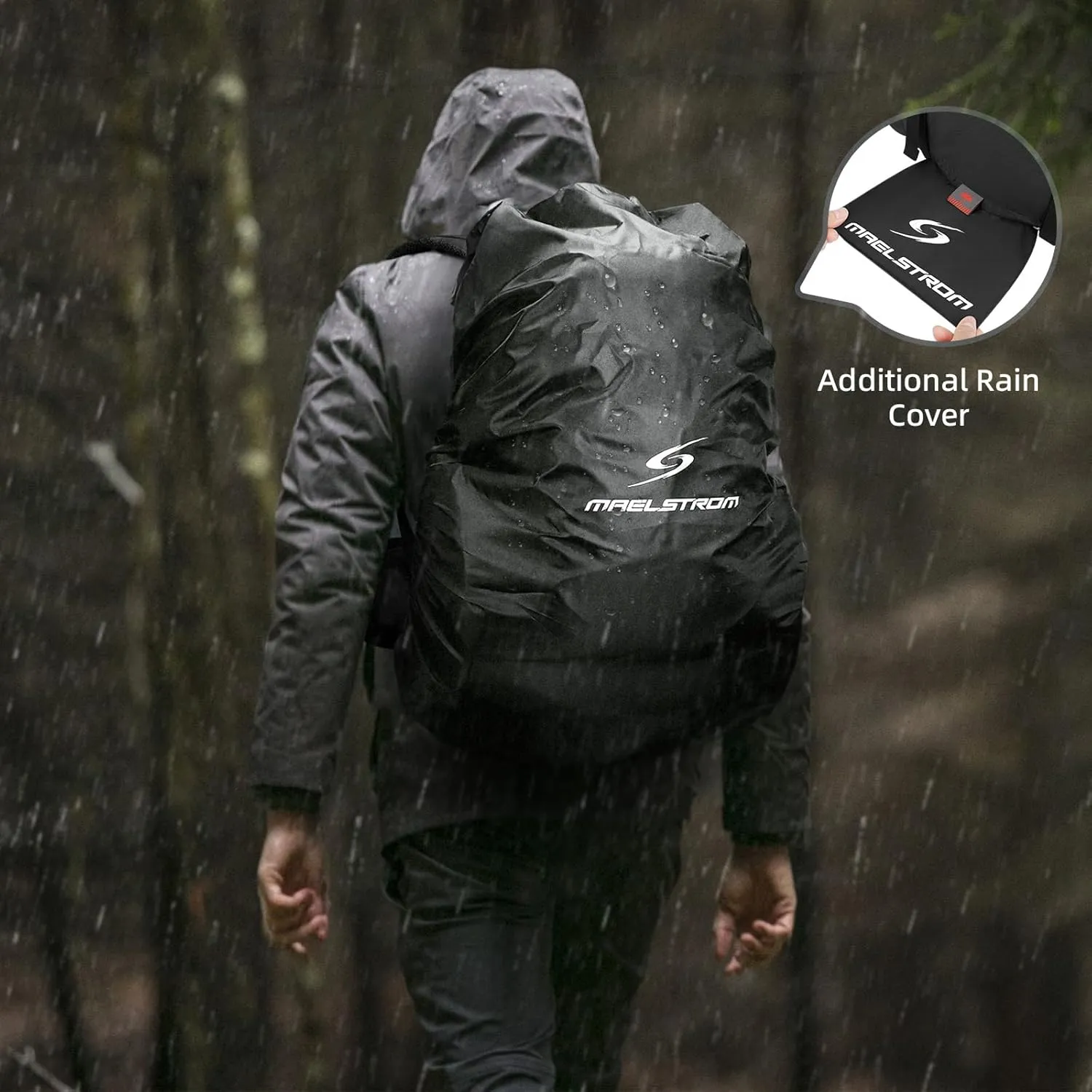 Maelstrom Hiking Backpack, 40L Waterproof Camping Daypack for Men and Women, Lightweight Travel Pack with Rain Cover-Black