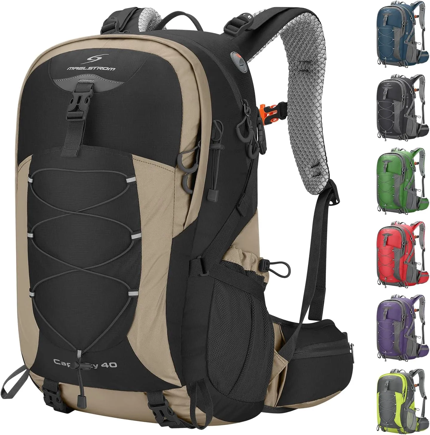 Maelstrom Hiking Backpack,Camping Backpack,40L Waterproof Hiking Daypack with Rain Cover,Lightweight Travel Backpack,Khaki