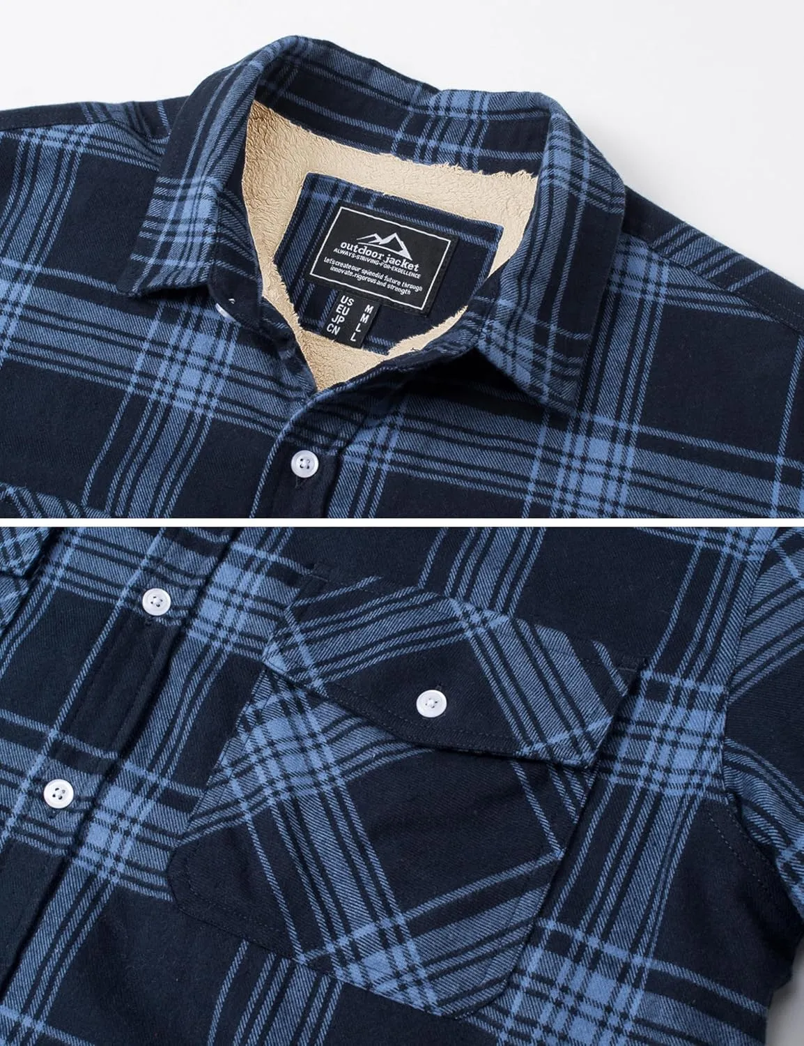 MAGCOMSEN Men's Flannel Shirt Jacket Fleece Lining Plaid Jacket Cotton Winter Coats