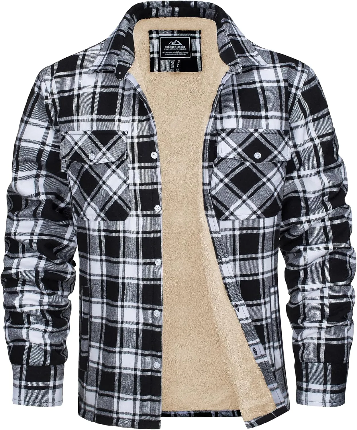 MAGCOMSEN Men's Flannel Shirt Jacket Fleece Lining Plaid Jacket Cotton Winter Coats