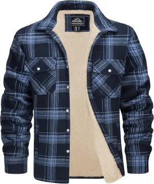 MAGCOMSEN Men's Flannel Shirt Jacket Fleece Lining Plaid Jacket Cotton Winter Coats