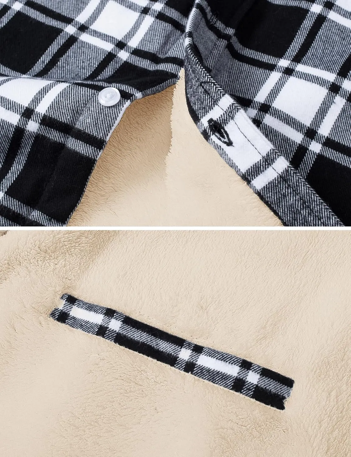 MAGCOMSEN Men's Flannel Shirt Jacket Fleece Lining Plaid Jacket Cotton Winter Coats