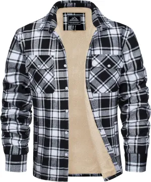 MAGCOMSEN Men's Flannel Shirt Jacket Fleece Lining Plaid Jacket Cotton Winter Coats