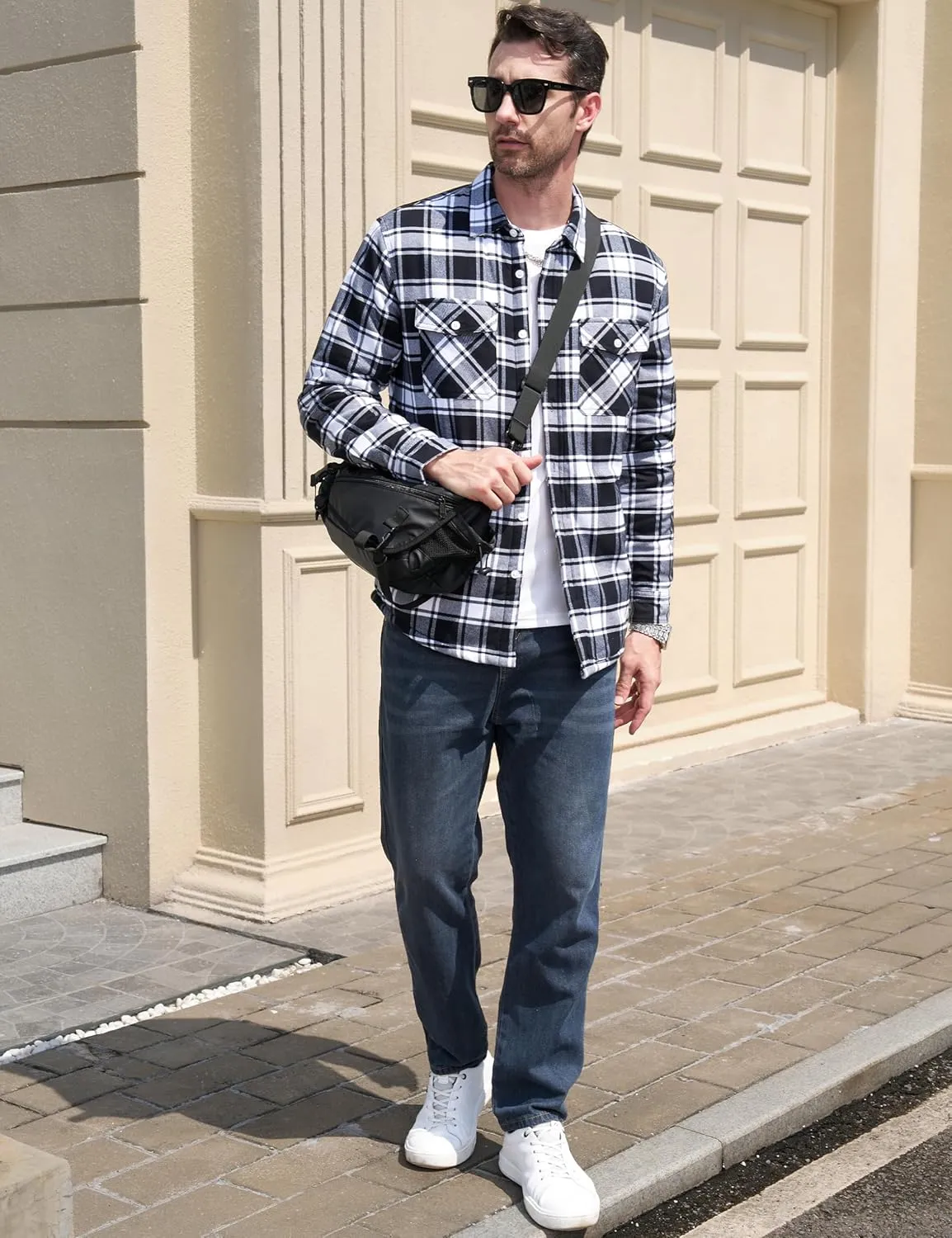 MAGCOMSEN Men's Flannel Shirt Jacket Fleece Lining Plaid Jacket Cotton Winter Coats