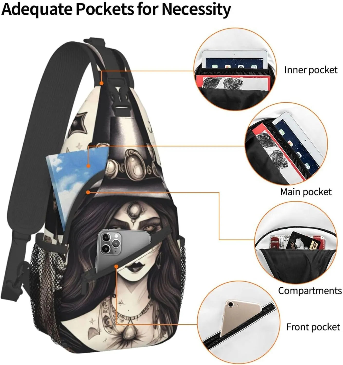 Magic Witch Witchcraft Bohemian High Storage Capacity Chest Bag Diagonally Sling Backpack Crossbody Shoulder Bag For Men Women