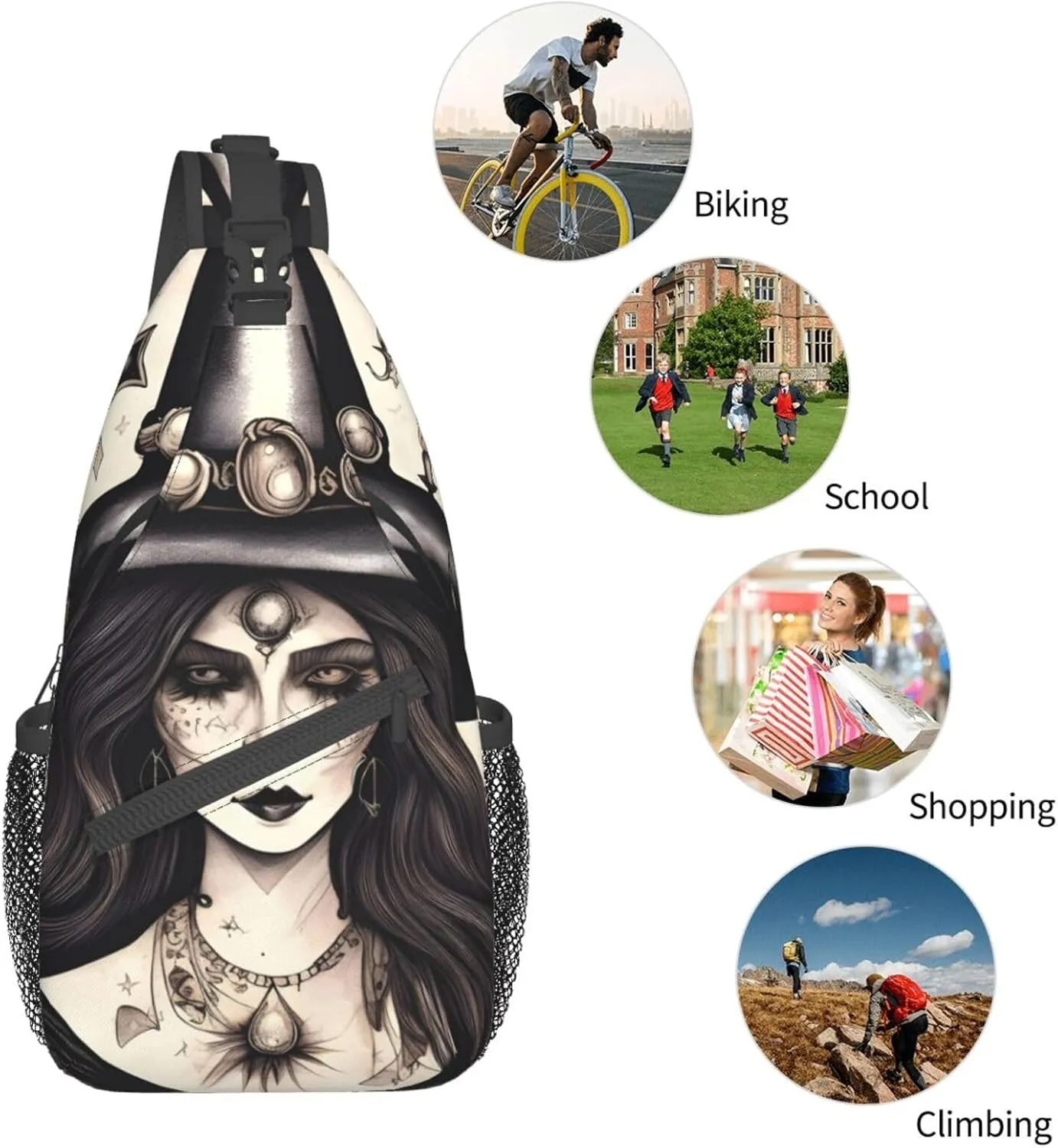 Magic Witch Witchcraft Bohemian High Storage Capacity Chest Bag Diagonally Sling Backpack Crossbody Shoulder Bag For Men Women