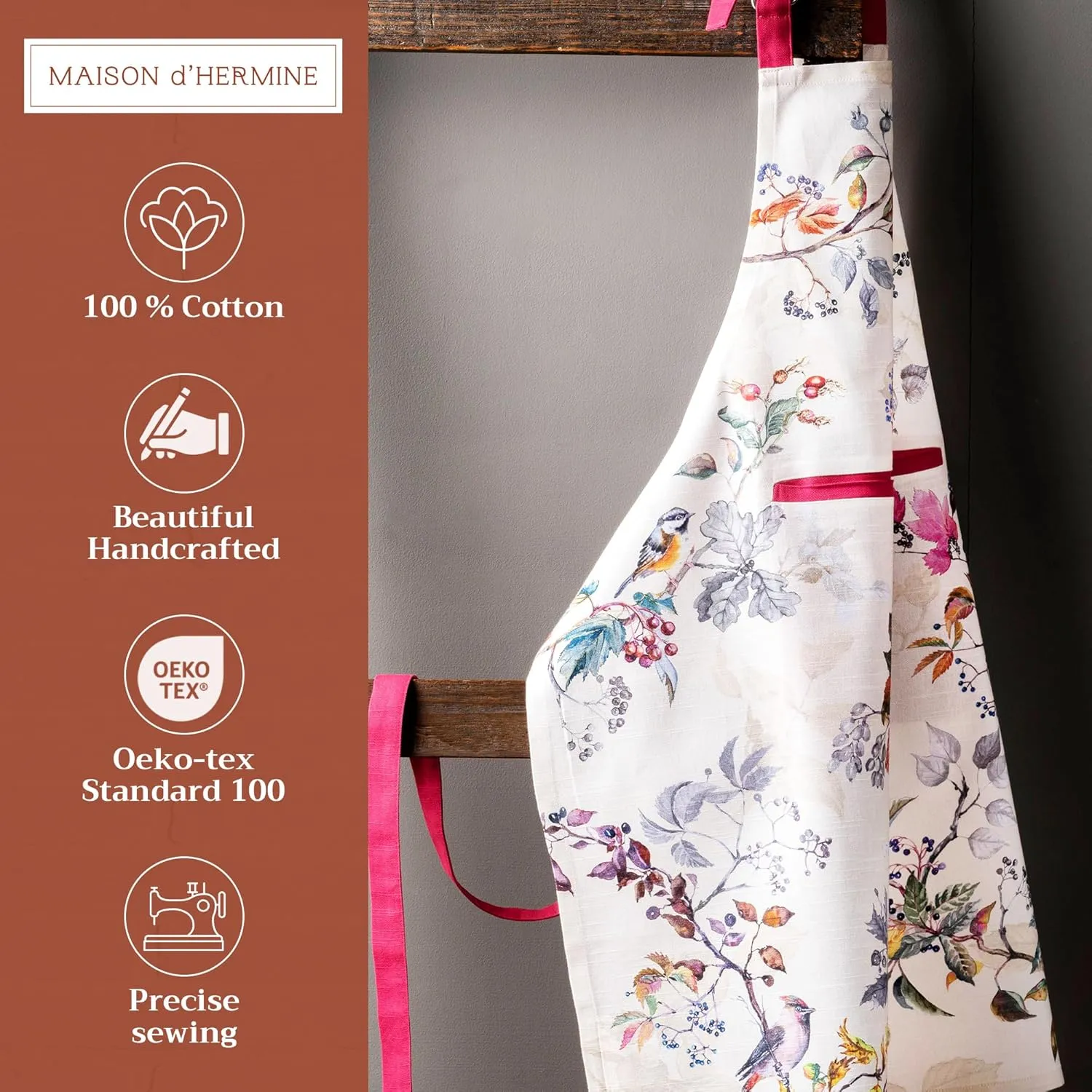 Maison d'Hermine 100% Cotton Apron for women with Pocket Kitchen Chef Apron for Men Cooking Gardening Server Waitress Maid