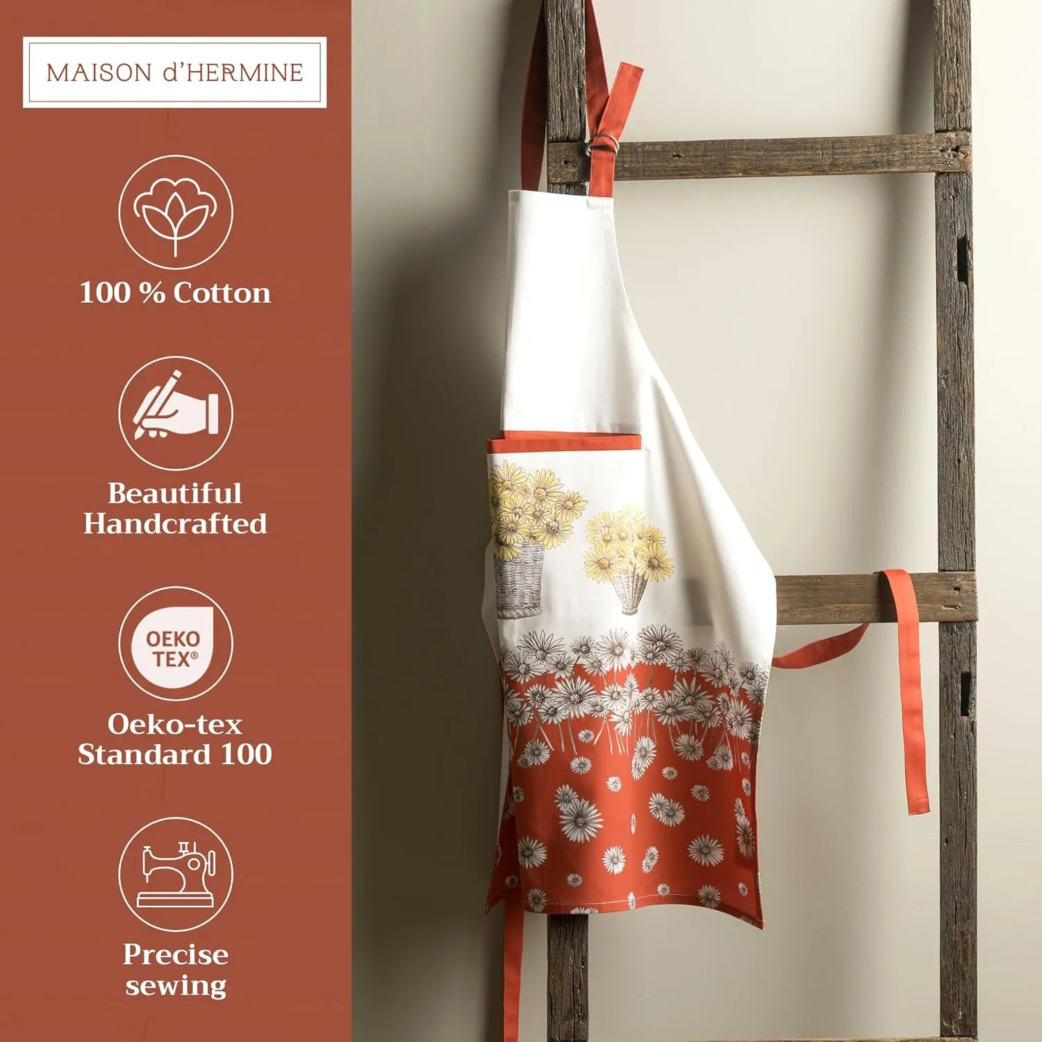 Maison d'Hermine 100% Cotton Apron for women with Pocket Kitchen Chef Apron for Men Cooking Gardening Server Waitress Maid