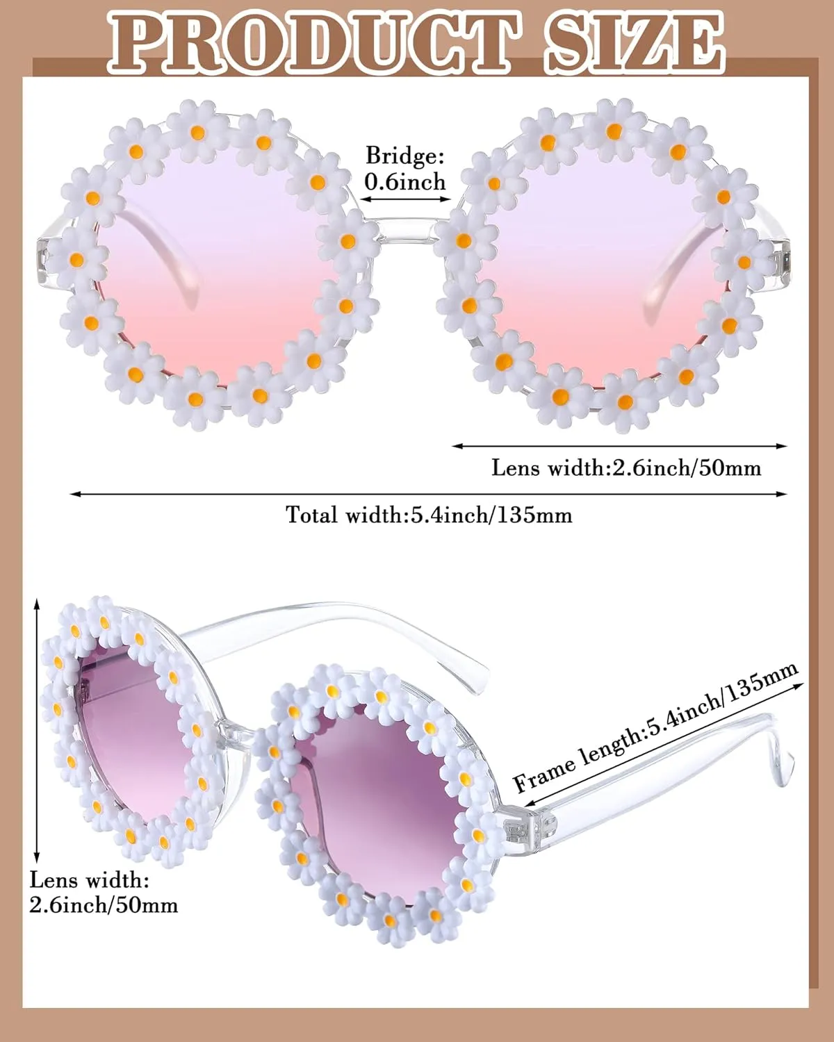 Maitys 8 Pairs Daisy Sunglasses Disco Festival Sunglasses Fun Flower Sunglasses for Women Retro Floral Round Shape Sunglasses