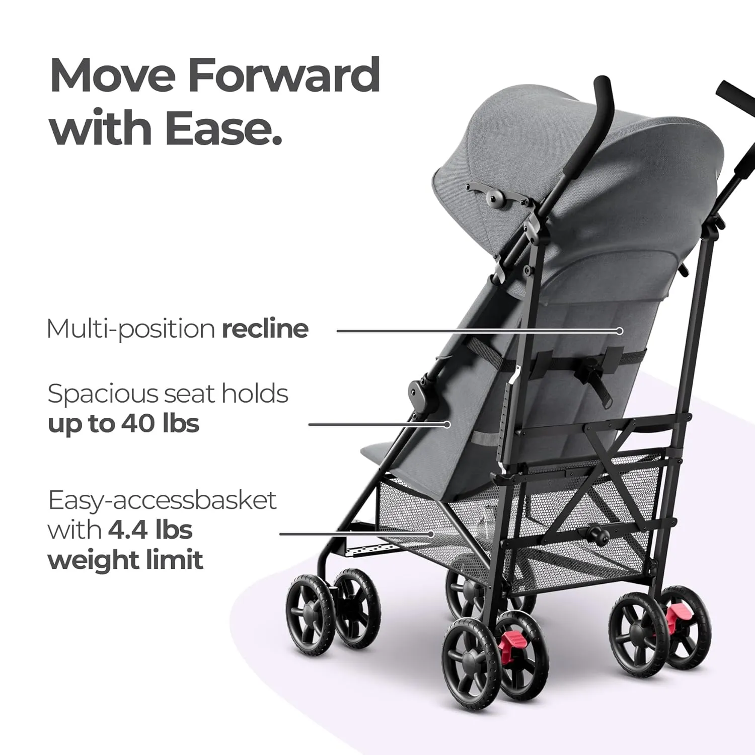 MAMA & BABY Trek Lite Umbrella Stroller - Compact Fold, Multi-Position Recline, Travel Stroller with Carry Strap, Large Storage and Cup Holder