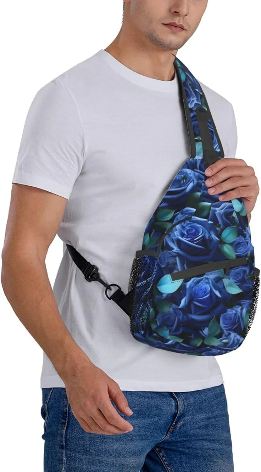 Many Blue Roses High Storage Capacity Chest Bag Diagonally Sling Backpack Crossbody Shoulder Bag For Men Women