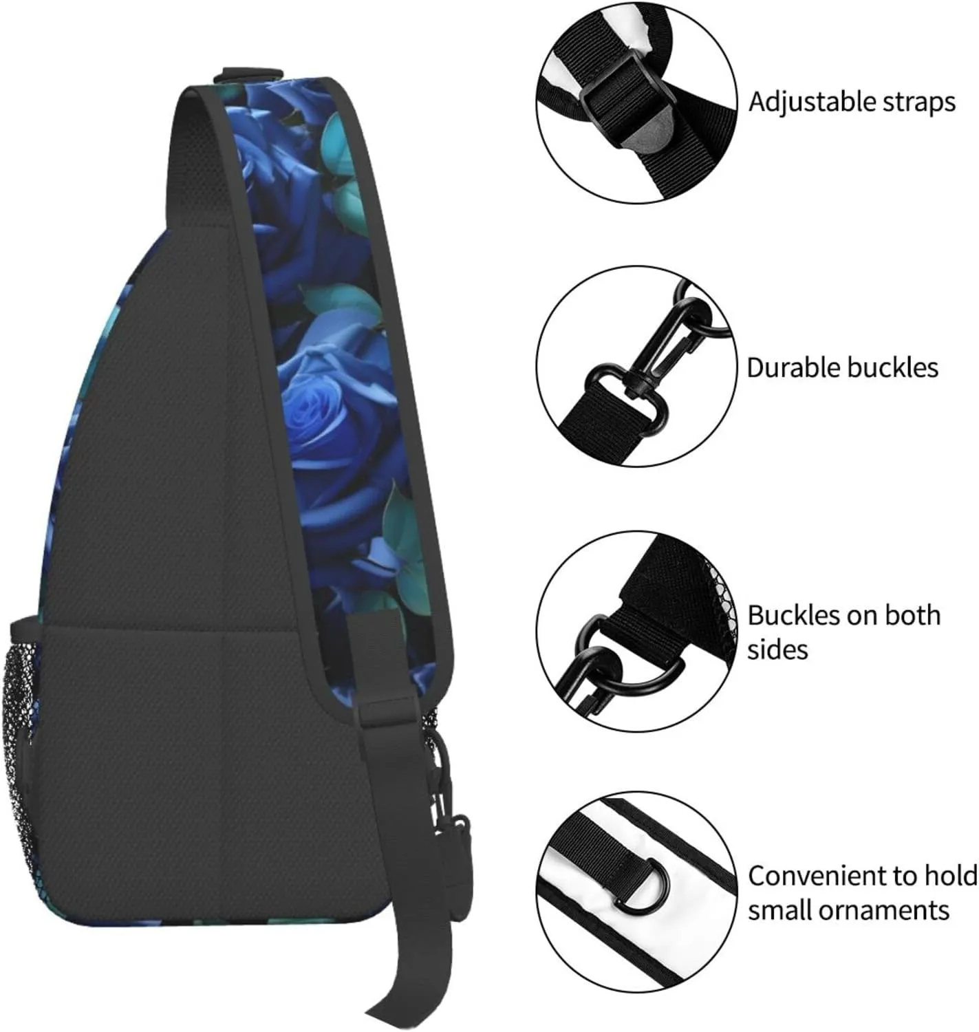 Many Blue Roses High Storage Capacity Chest Bag Diagonally Sling Backpack Crossbody Shoulder Bag For Men Women