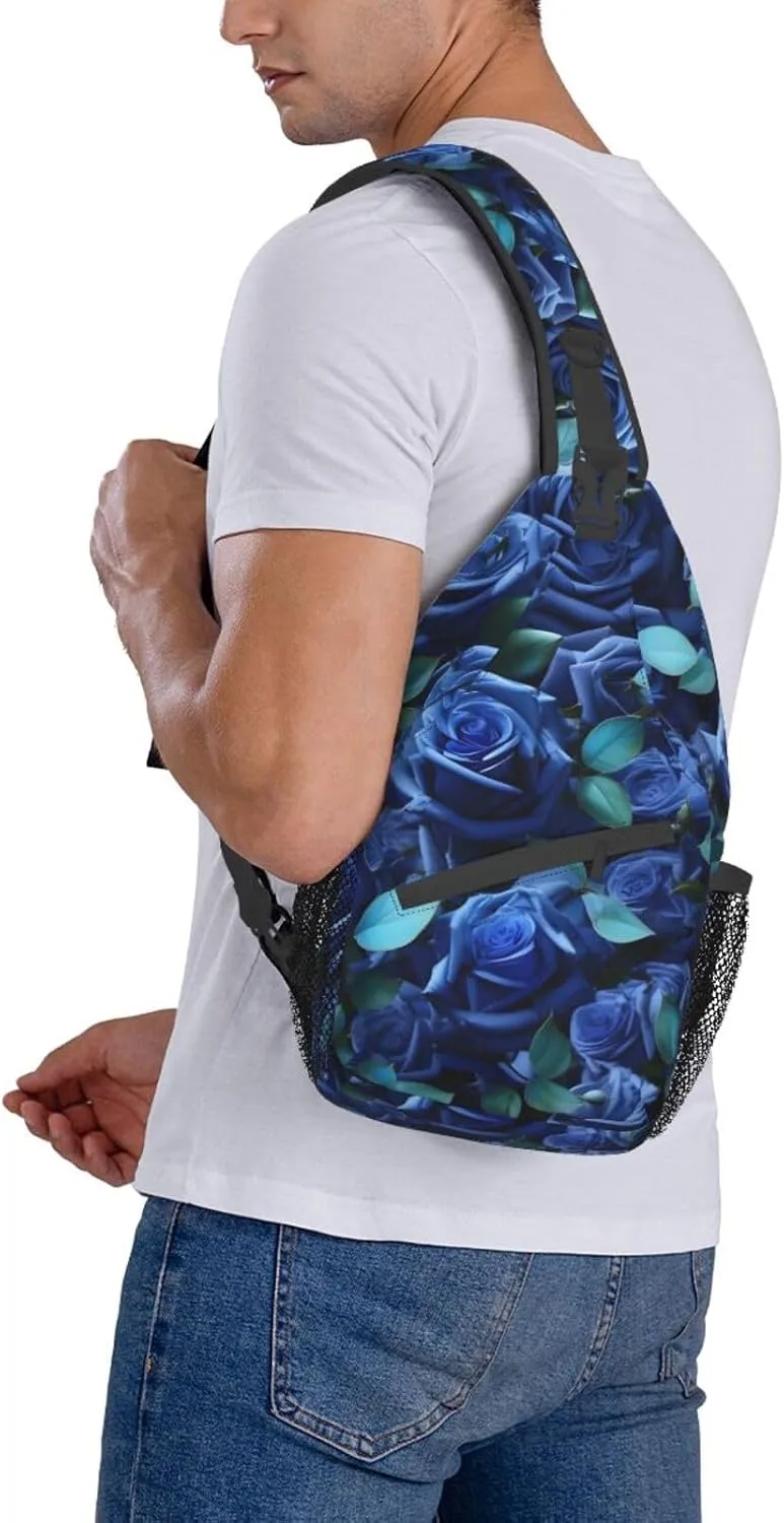 Many Blue Roses High Storage Capacity Chest Bag Diagonally Sling Backpack Crossbody Shoulder Bag For Men Women