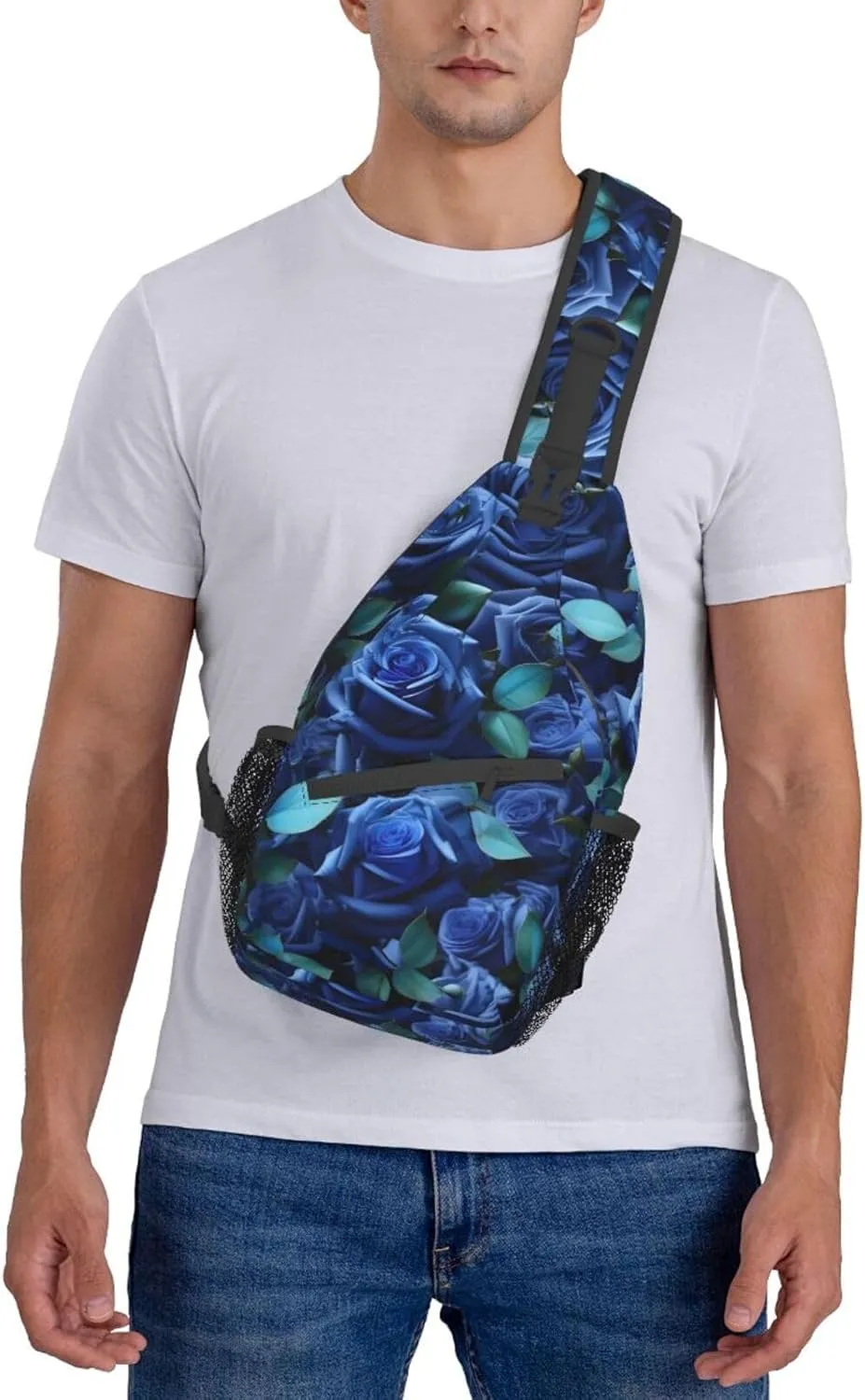 Many Blue Roses High Storage Capacity Chest Bag Diagonally Sling Backpack Crossbody Shoulder Bag For Men Women