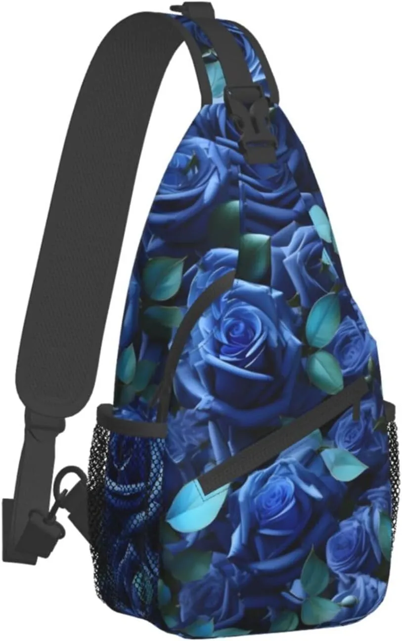 Many Blue Roses High Storage Capacity Chest Bag Diagonally Sling Backpack Crossbody Shoulder Bag For Men Women