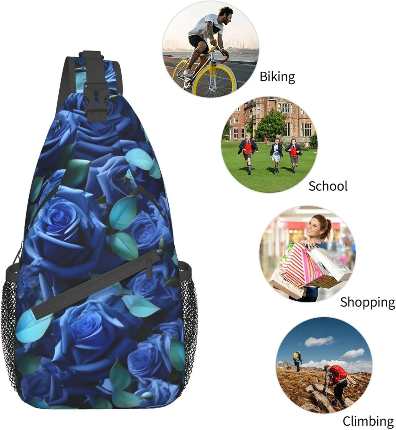 Many Blue Roses High Storage Capacity Chest Bag Diagonally Sling Backpack Crossbody Shoulder Bag For Men Women