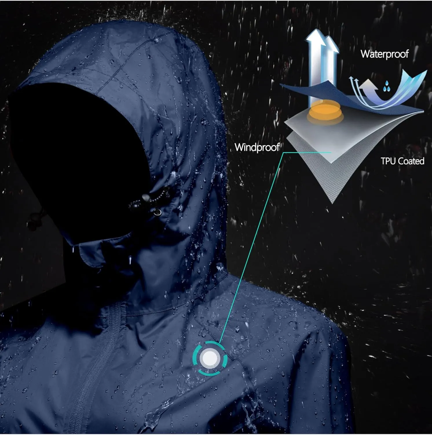Mapamyumco Women's Ultra-Light Packable Waterproof Long Rain Jacket, Hooded Raincoat with Zipper Pockets
