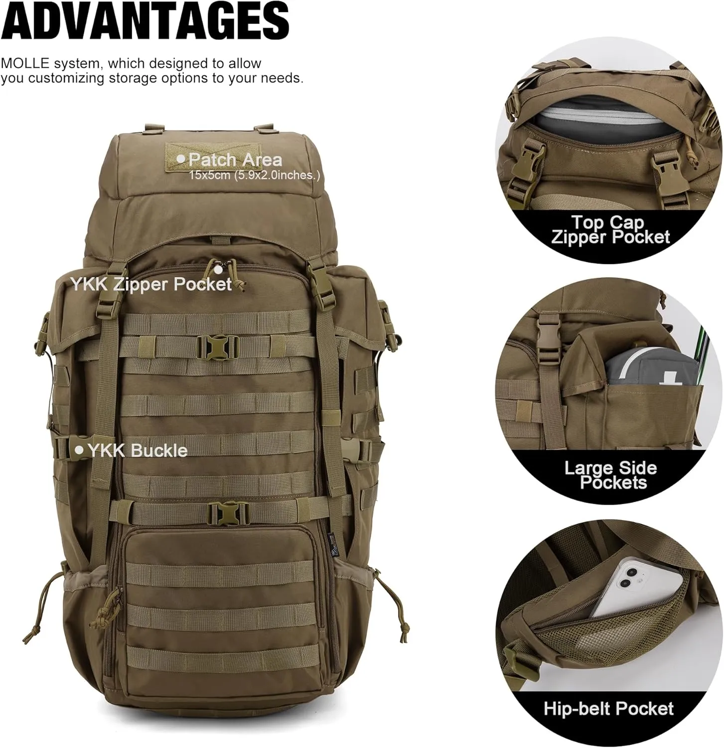 Mardingtop 70L Internal Frame Backpack for Hunting,Camping,Hiking Backpacking Backpack with Rain Cover