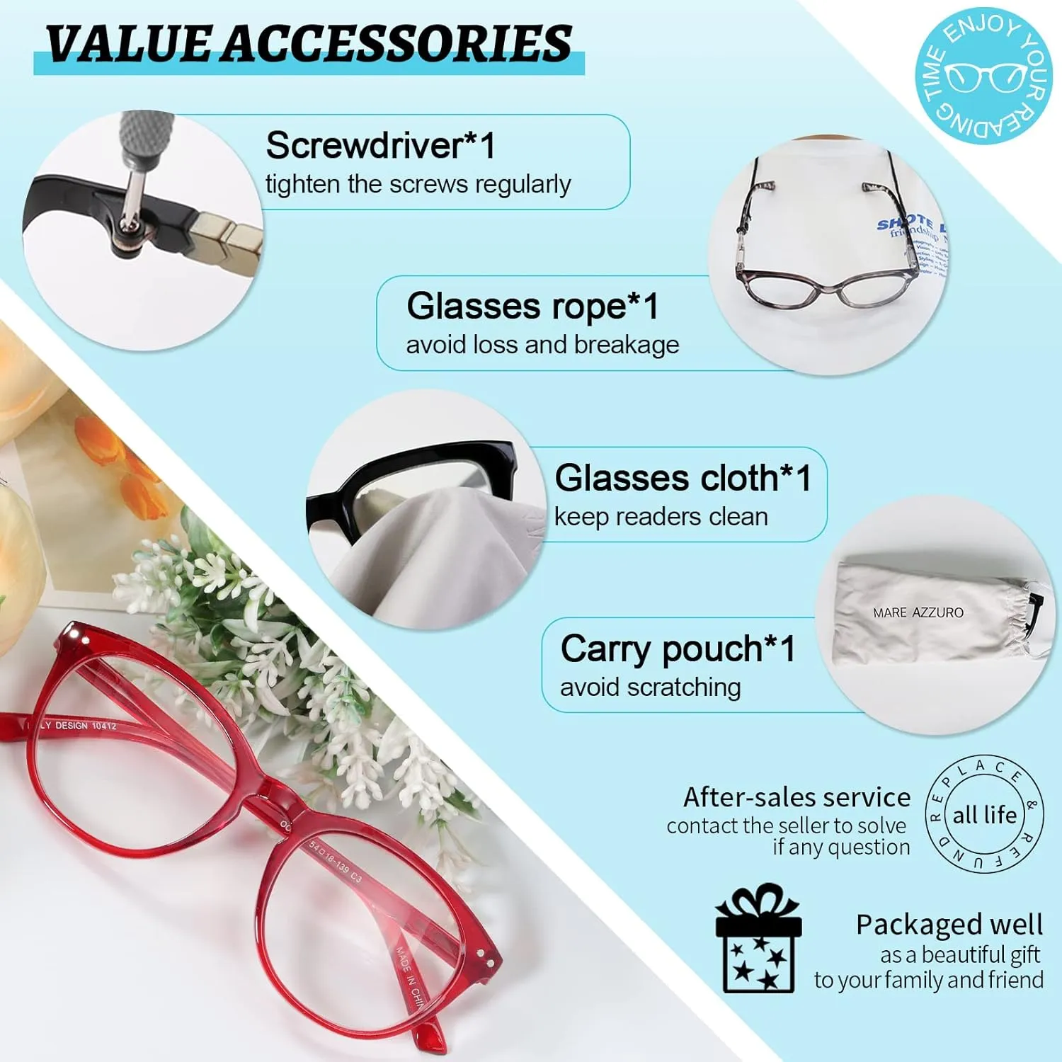 MARE AZZURO Reading Glasses Women's Reader 0 1.0 1.25 1.5 1.75 2.0 2.25 2.5 2.75 3.0 3.5 4.0 5.0 6.0 (Red 100)