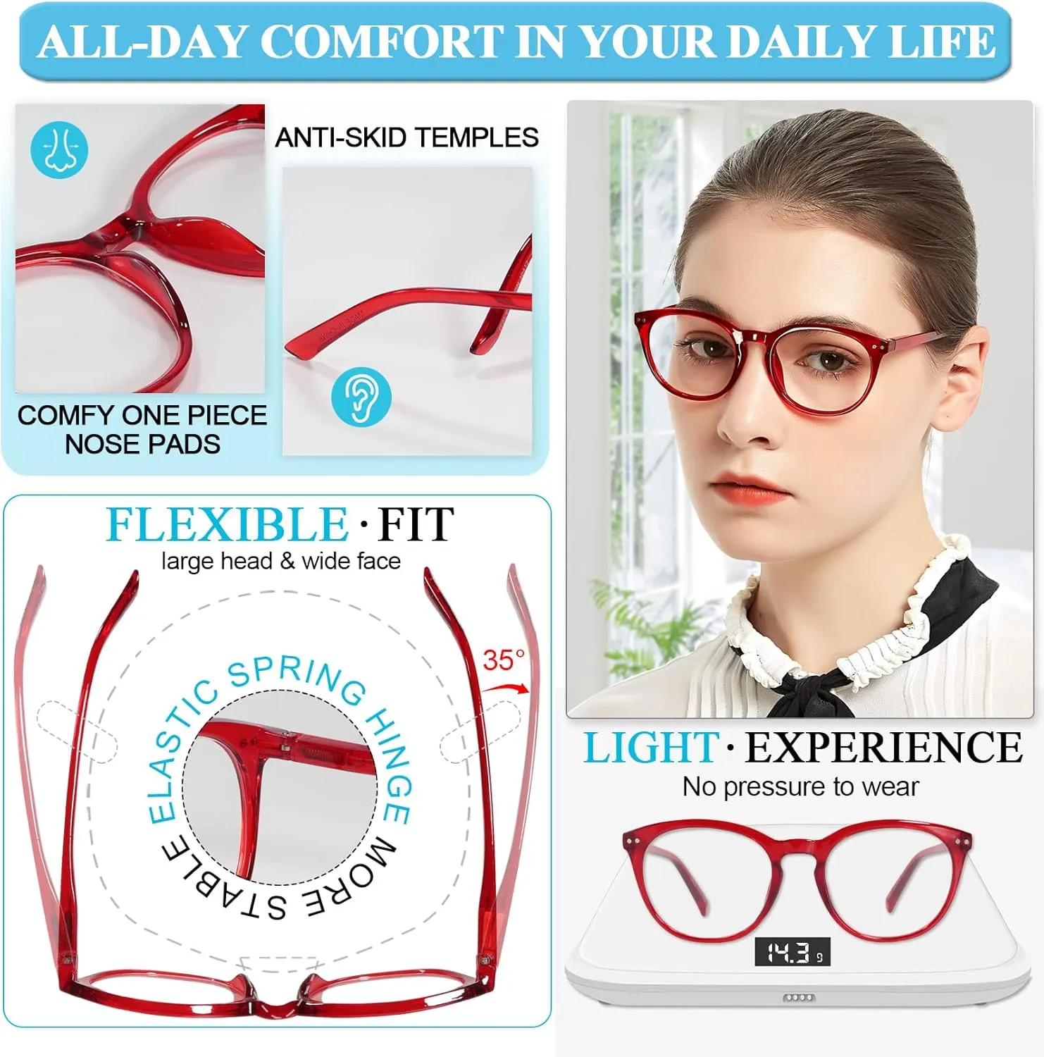MARE AZZURO Reading Glasses Women's Reader 0 1.0 1.25 1.5 1.75 2.0 2.25 2.5 2.75 3.0 3.5 4.0 5.0 6.0 (Red 100)