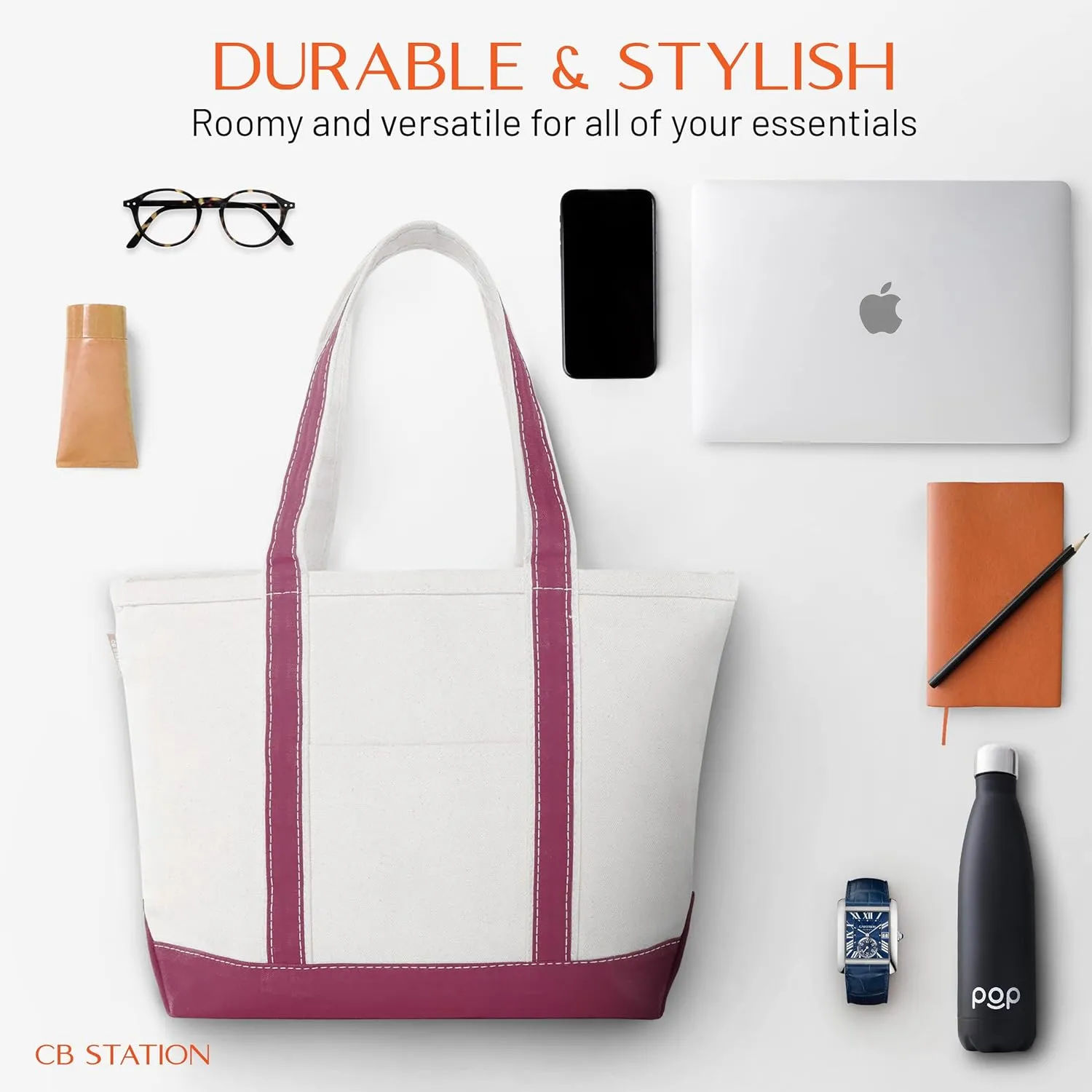 Medium Classic Canvas Tote Bag for Women, Top Zipper Closure, Outer Pocket, Daily Essentials, Groceries, Traveling