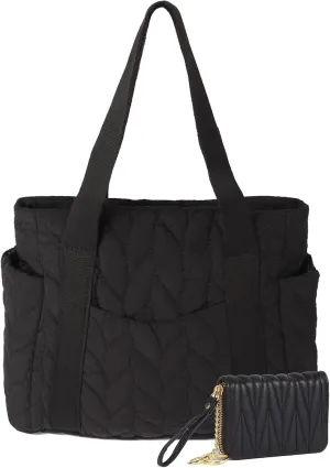 Medium Quilted Work Tote Bag for Women, Lightweight 21L Puffer Travel Handbags Purse with Zipper for Gym/Travel