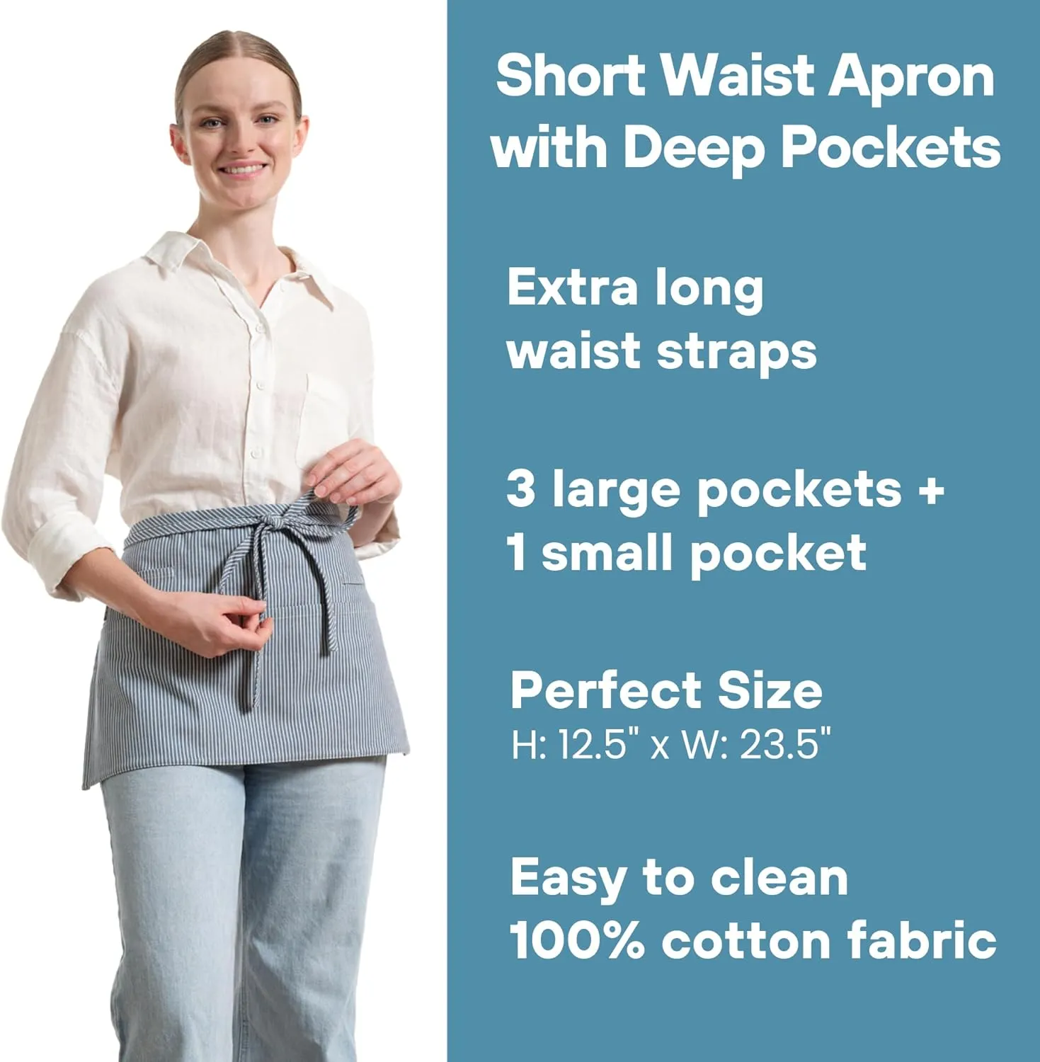 MEEMA Waist Apron with 3 Pockets | Waitress Apron | Waitress Apron with Pockets | Half Aprons With Pockets | Server Aprons