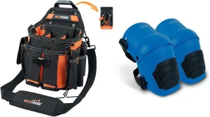 MELOTOUGH Electrician Tool Pouch Bag with Shoulder Strap Professional 16 Pockets Tool Pouch with Belt Clip, Knee Pads for Work,Construction,Flooring,Gardening-Comfortable and Flexible(Orange andBlue)