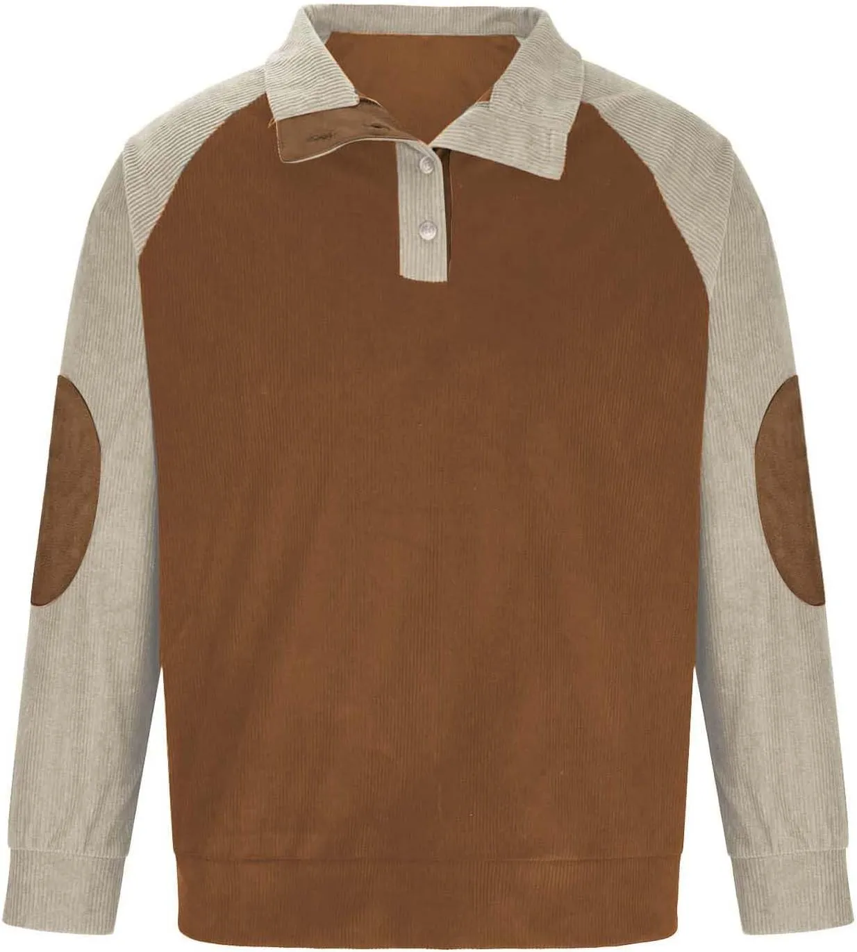 Mens 1/4 Button Up Waffle Sweatshirts Casual Raglan Sleeve Lapel Collar Corduroy Pullover Sweaters Rugged Polos Shirt