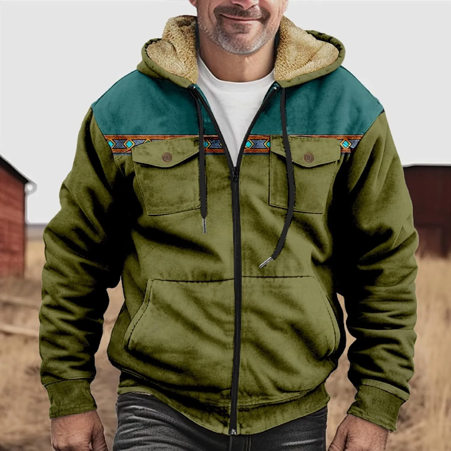 Men's Active Hoodies Jacket 2025 Winter Warm Thick Zip Big and Tall Warm Trucker Pullover with Hooded Coats Outwear