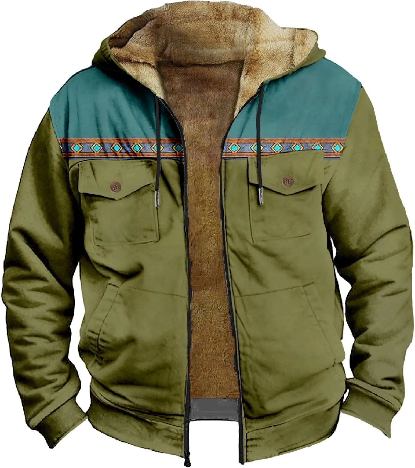 Men's Active Hoodies Jacket 2025 Winter Warm Thick Zip Big and Tall Warm Trucker Pullover with Hooded Coats Outwear