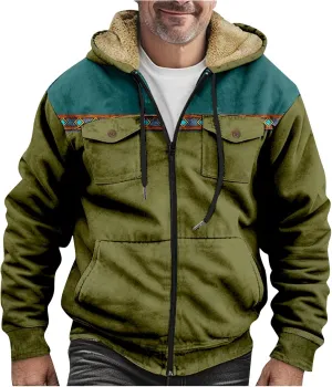 Men's Active Hoodies Jacket 2025 Winter Warm Thick Zip Big and Tall Warm Trucker Pullover with Hooded Coats Outwear