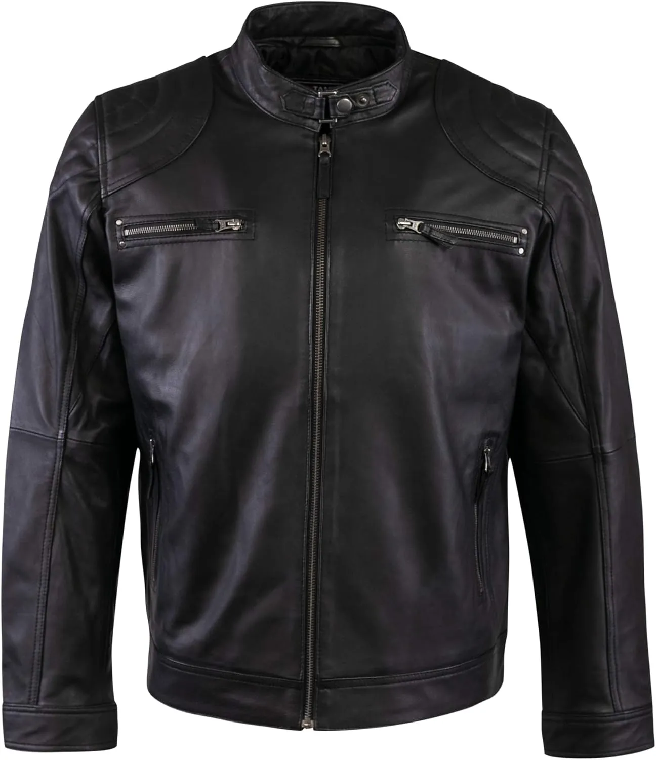 Mens Biker Fashion Distressed Lambskin Leather Racer Jacket - Retro Motorcycle Jacket