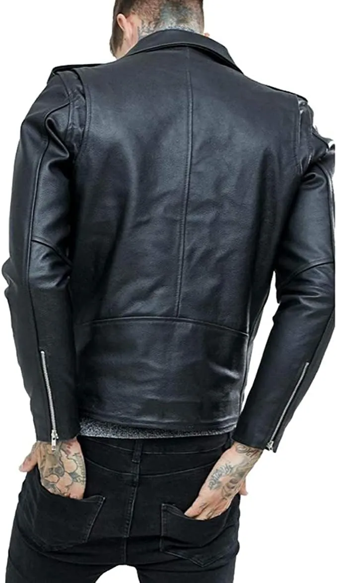 Men's Biker Rider Motorcycle Motorbike Rocker Retro Genuine Cowhide Leather jacket By Reclaimed Vintage