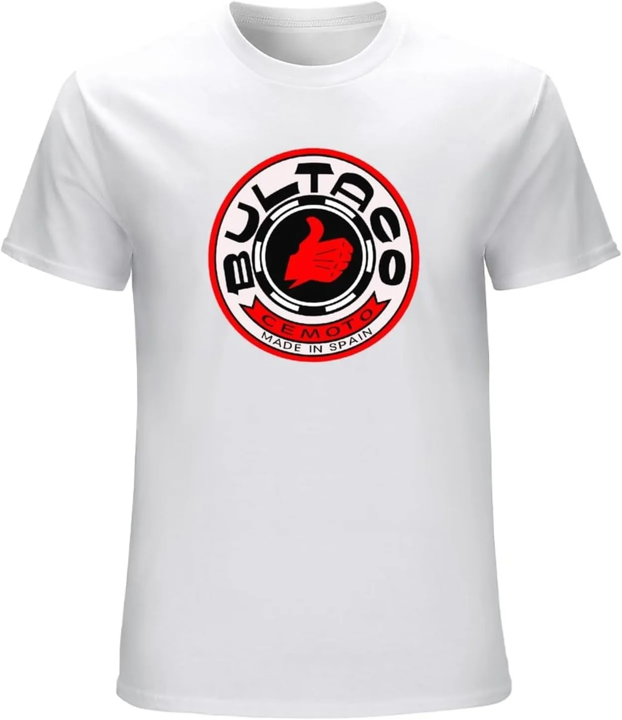 Men's Bultaco Red Retro Round Style Motorcycle Printed T Shirt White