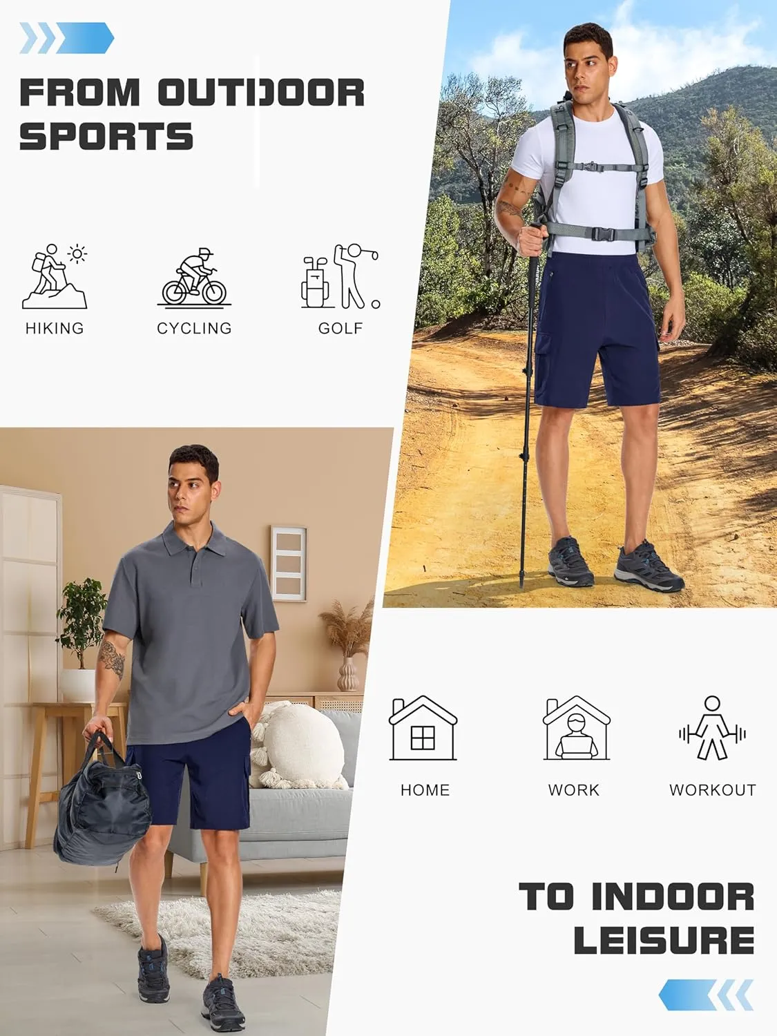 Men's Cargo Athletic Shorts - 7 Inch Quick Dry Lightweight Stretch Gym Running Hiking Shorts for Men 5 Pockets