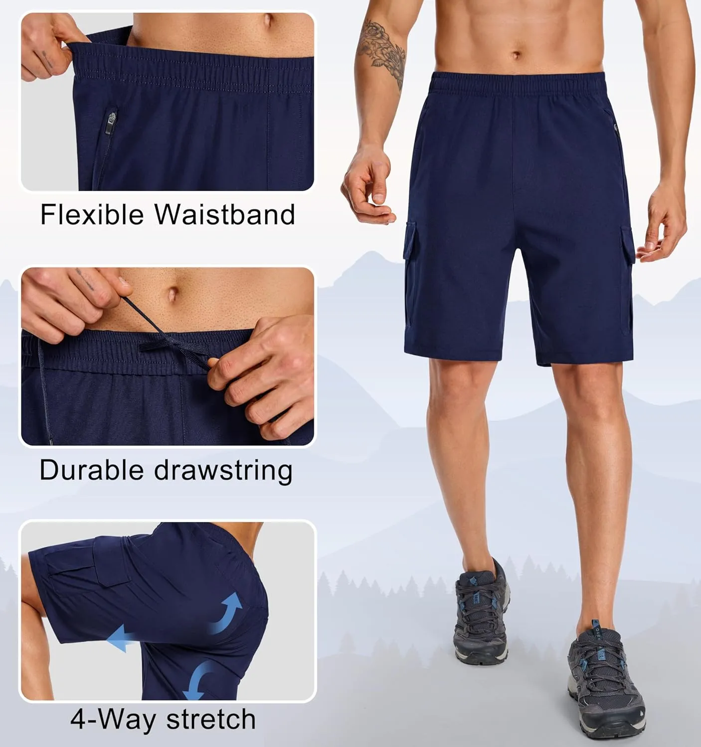 Men's Cargo Athletic Shorts - 7 Inch Quick Dry Lightweight Stretch Gym Running Hiking Shorts for Men 5 Pockets