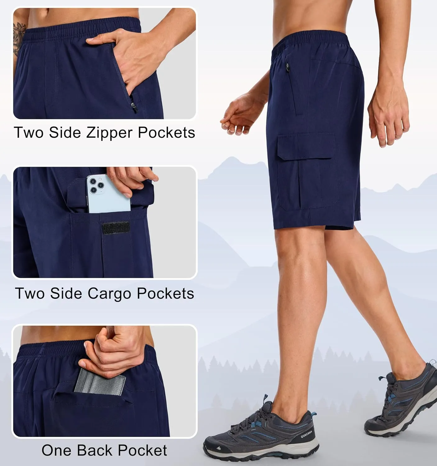 Men's Cargo Athletic Shorts - 7 Inch Quick Dry Lightweight Stretch Gym Running Hiking Shorts for Men 5 Pockets
