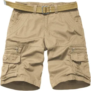 Men's Cotton Cargo Shorts Relaxed Fit Outdoor Casual Work Shorts with Zipper Pockets No Belt