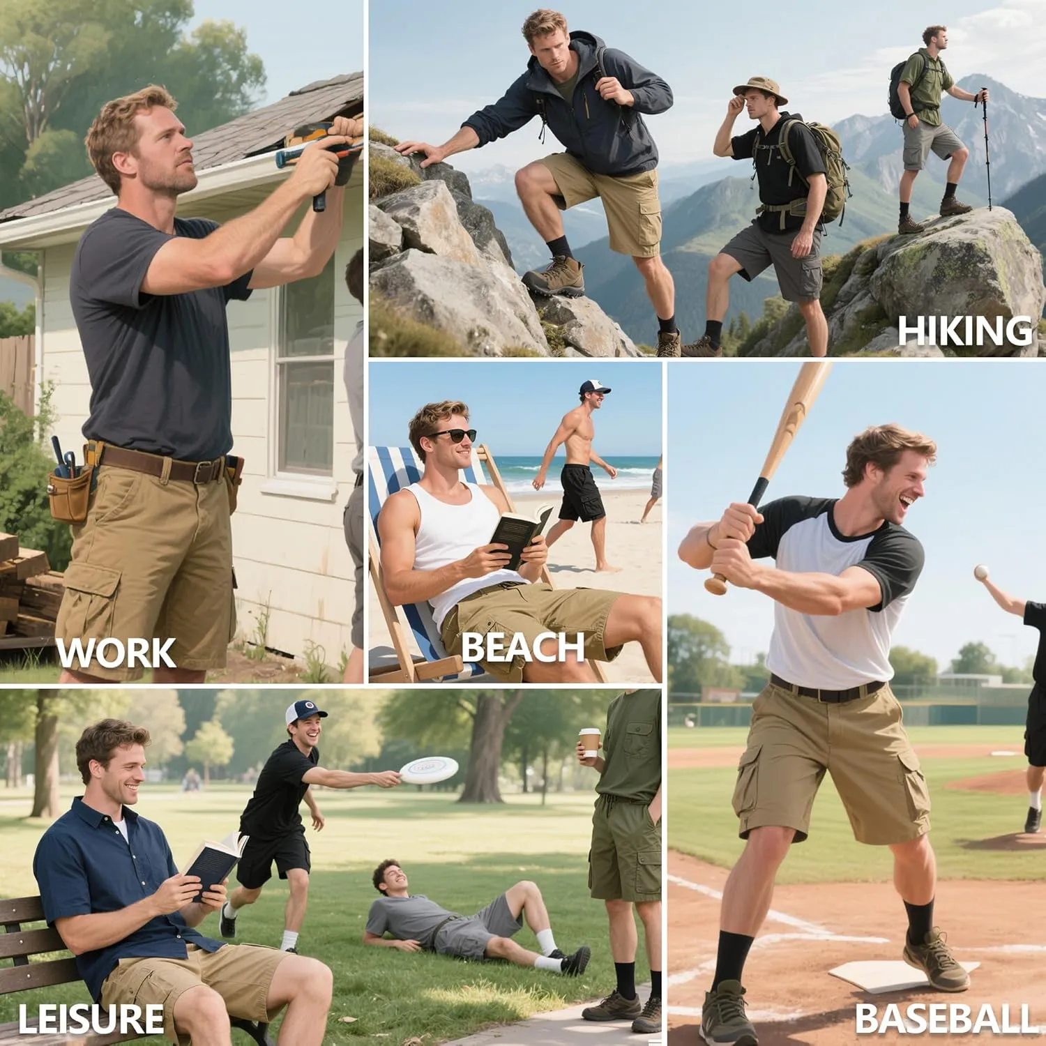 Men's Cotton Cargo Shorts Relaxed Fit Outdoor Casual Work Shorts with Zipper Pockets No Belt