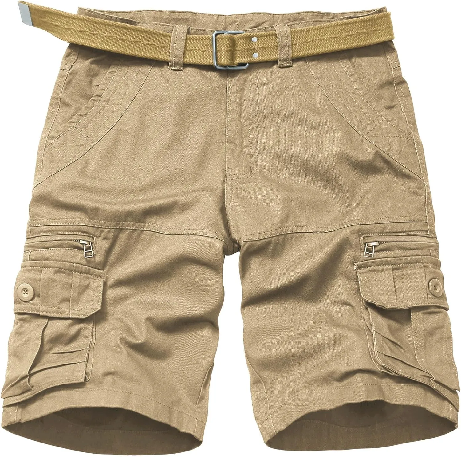 Men's Cotton Cargo Shorts Relaxed Fit Outdoor Casual Work Shorts with Zipper Pockets No Belt