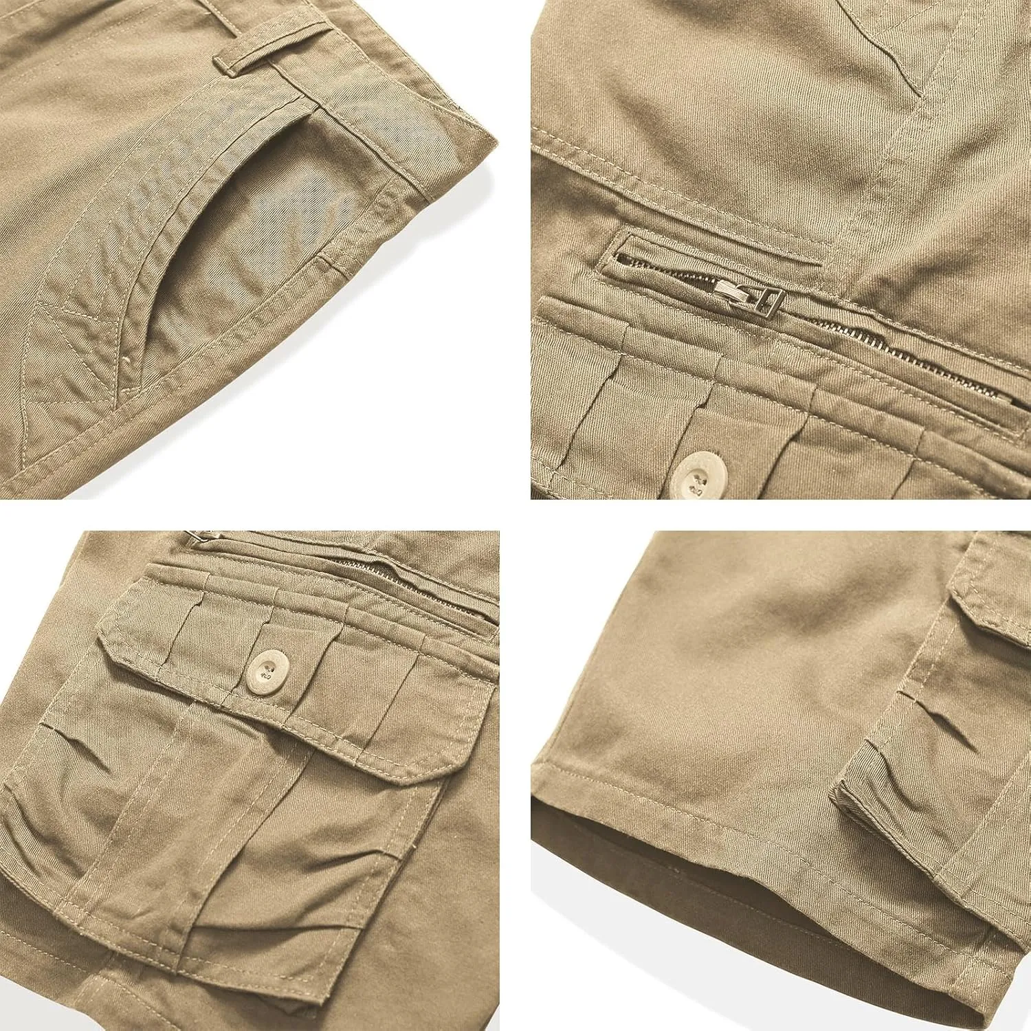 Men's Cotton Cargo Shorts Relaxed Fit Outdoor Casual Work Shorts with Zipper Pockets No Belt