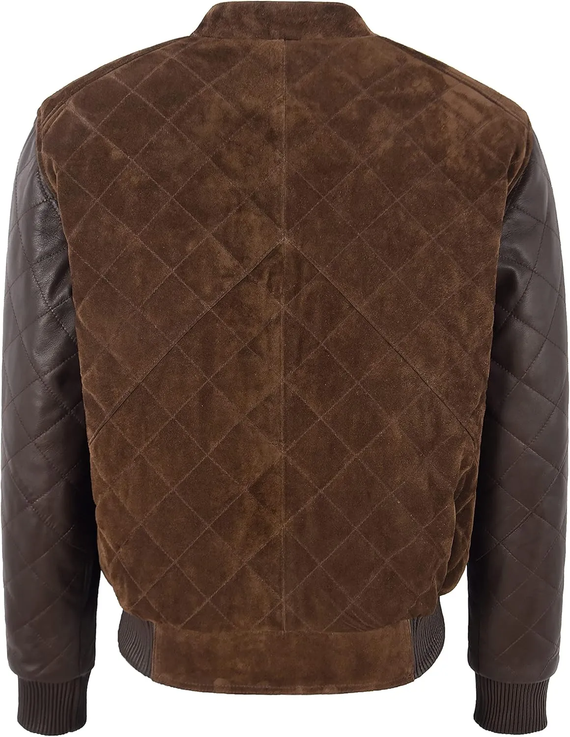 Men's Diamond Quilted Leather & Suede Casual Classic Retro Bomber Jacket 2997