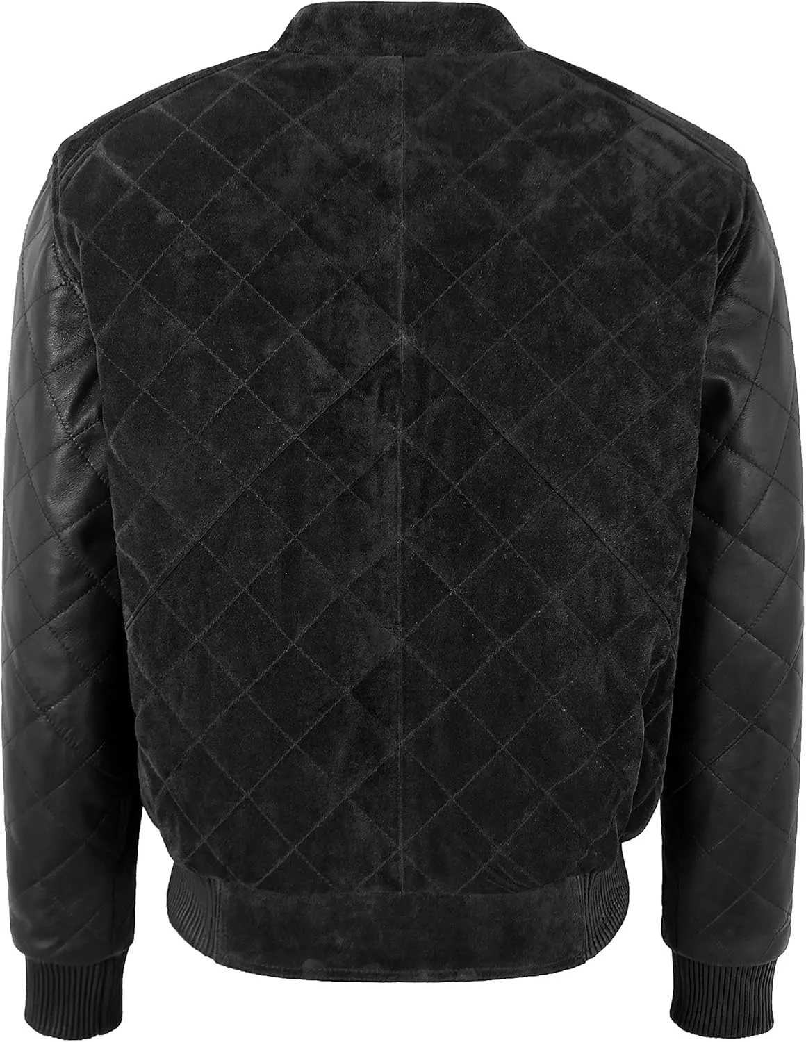 Men's Diamond Quilted Leather & Suede Casual Classic Retro Bomber Jacket 2997