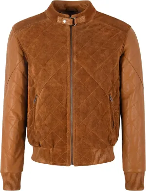 Men's Diamond Quilted Napa Leather & Suede Casual Classic Retro Bomber Jacket James 2997