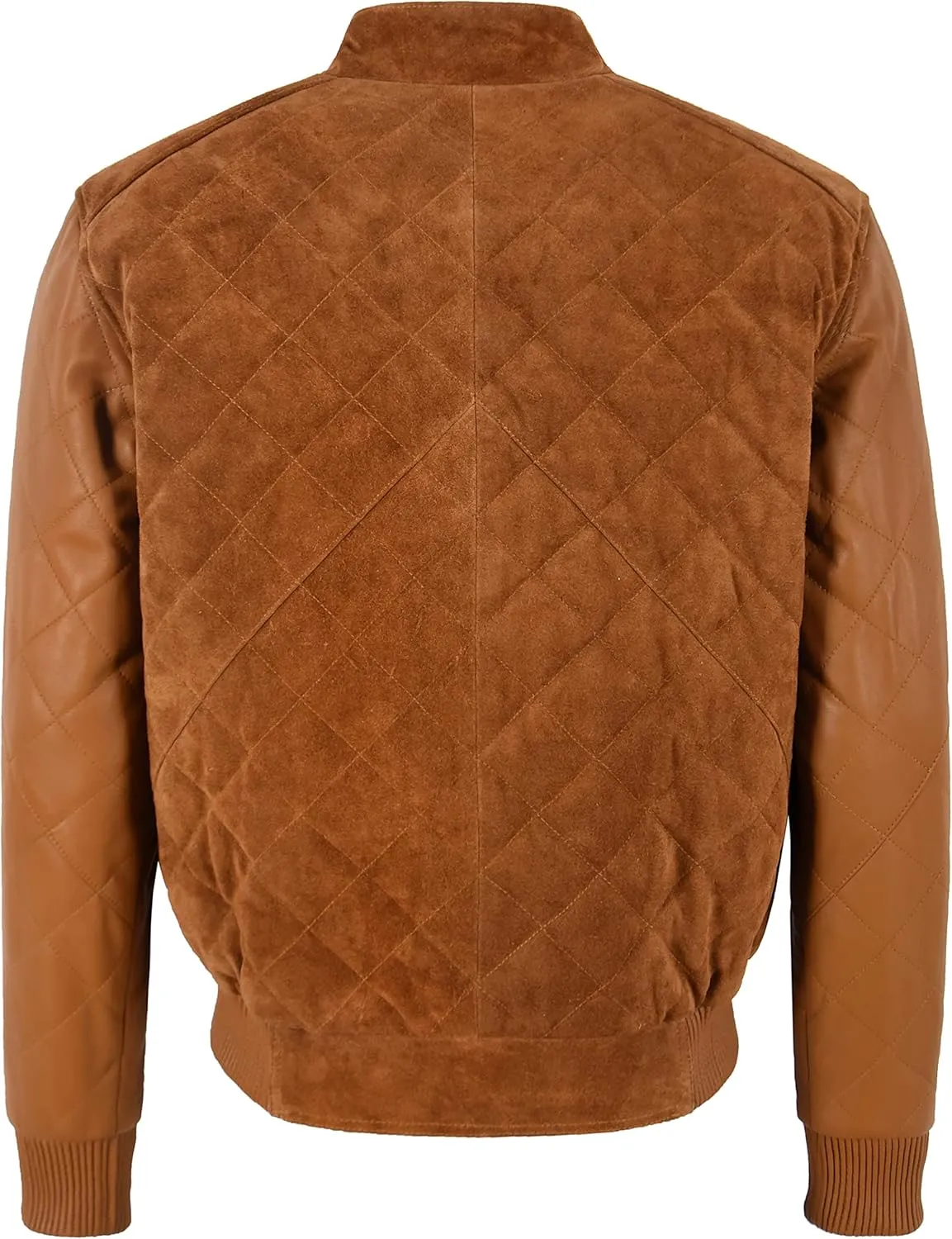 Men's Diamond Quilted Napa Leather & Suede Casual Classic Retro Bomber Jacket James 2997